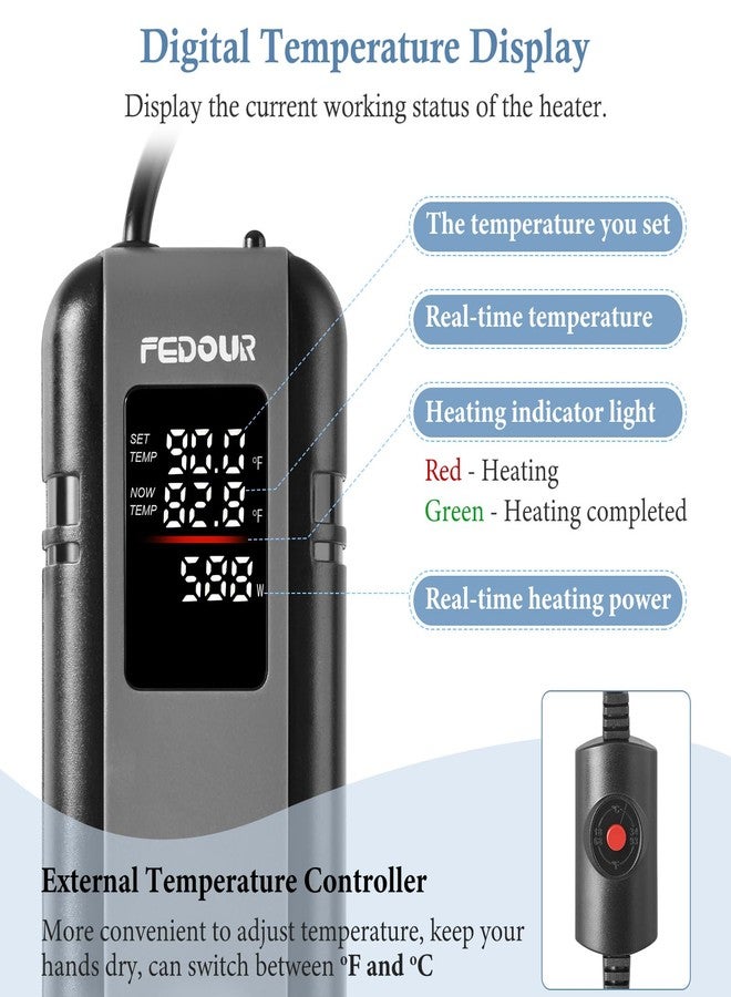 FEDOUR 600W 800W Titanium Aquarium Heater with External Controller, LED Digital Display Submersible Heater with Overheating Protection, for up to 220Gallon Fish and Turtle Tank (800W for up to 220Gal) - Image 3
